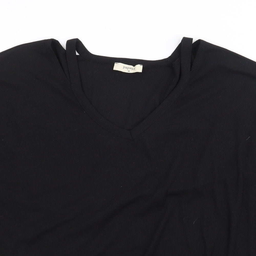 Papaya Womens Black V-Neck  Polyester Pullover Jumper Size 16