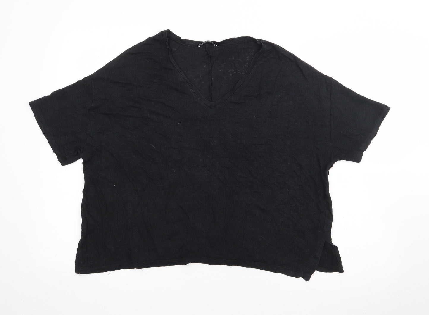 Zara Womens Black  Polyester Basic T-Shirt Size M V-Neck
