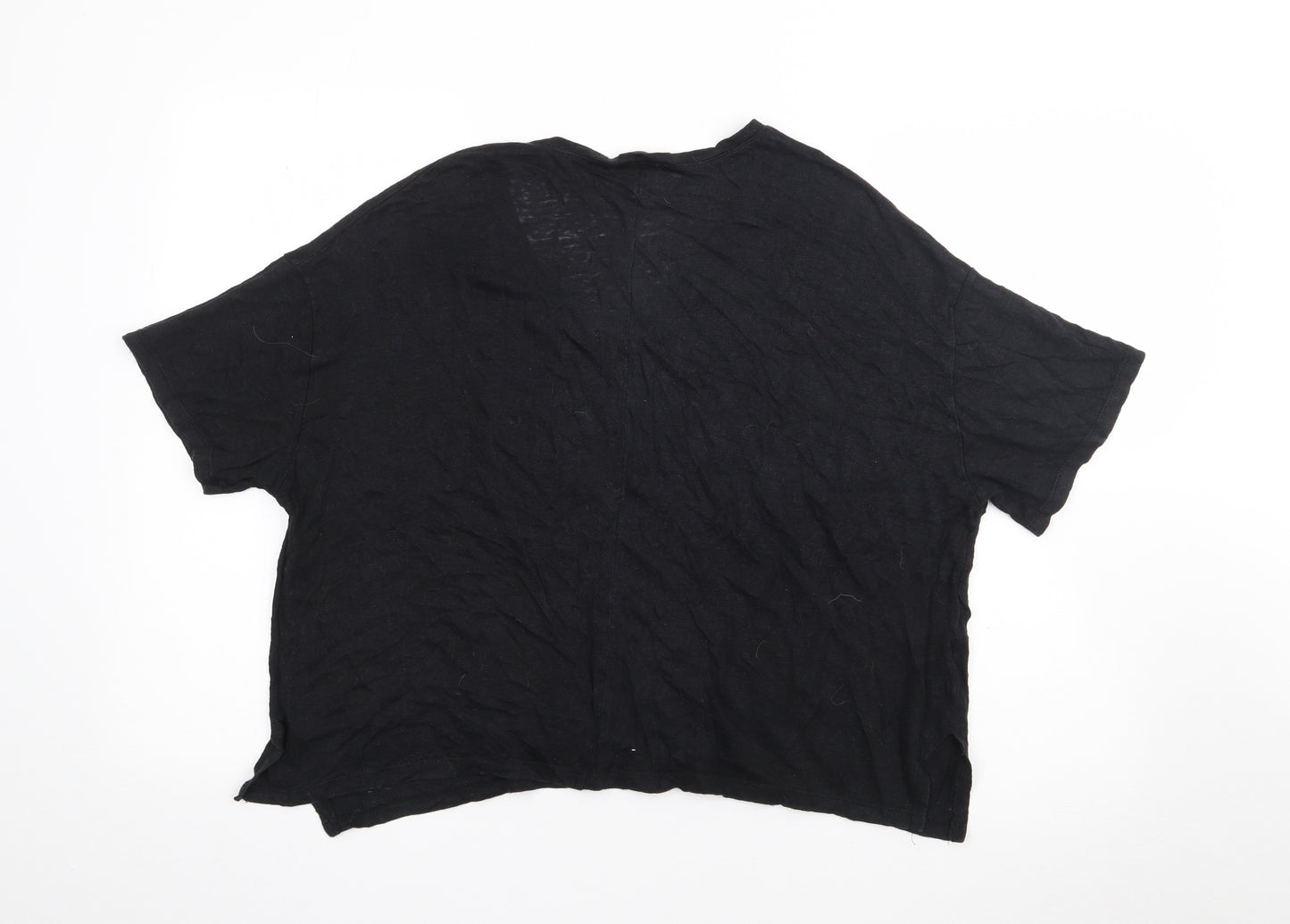 Zara Womens Black  Polyester Basic T-Shirt Size M V-Neck