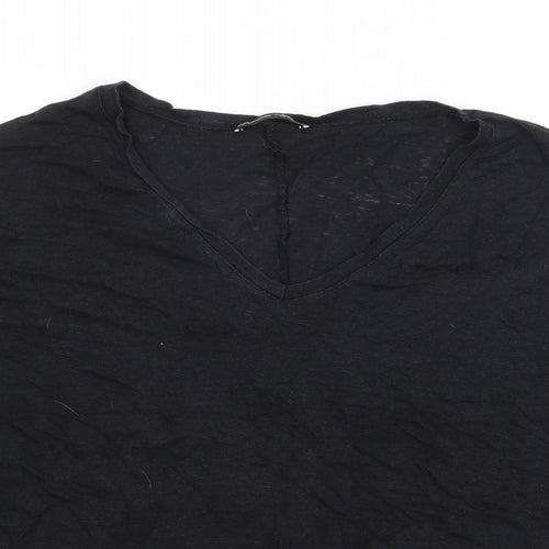 Zara Womens Black  Polyester Basic T-Shirt Size M V-Neck