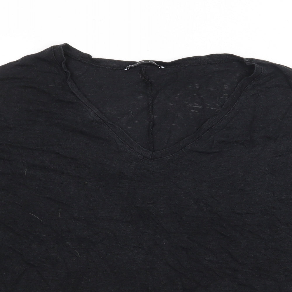 Zara Womens Black  Polyester Basic T-Shirt Size M V-Neck