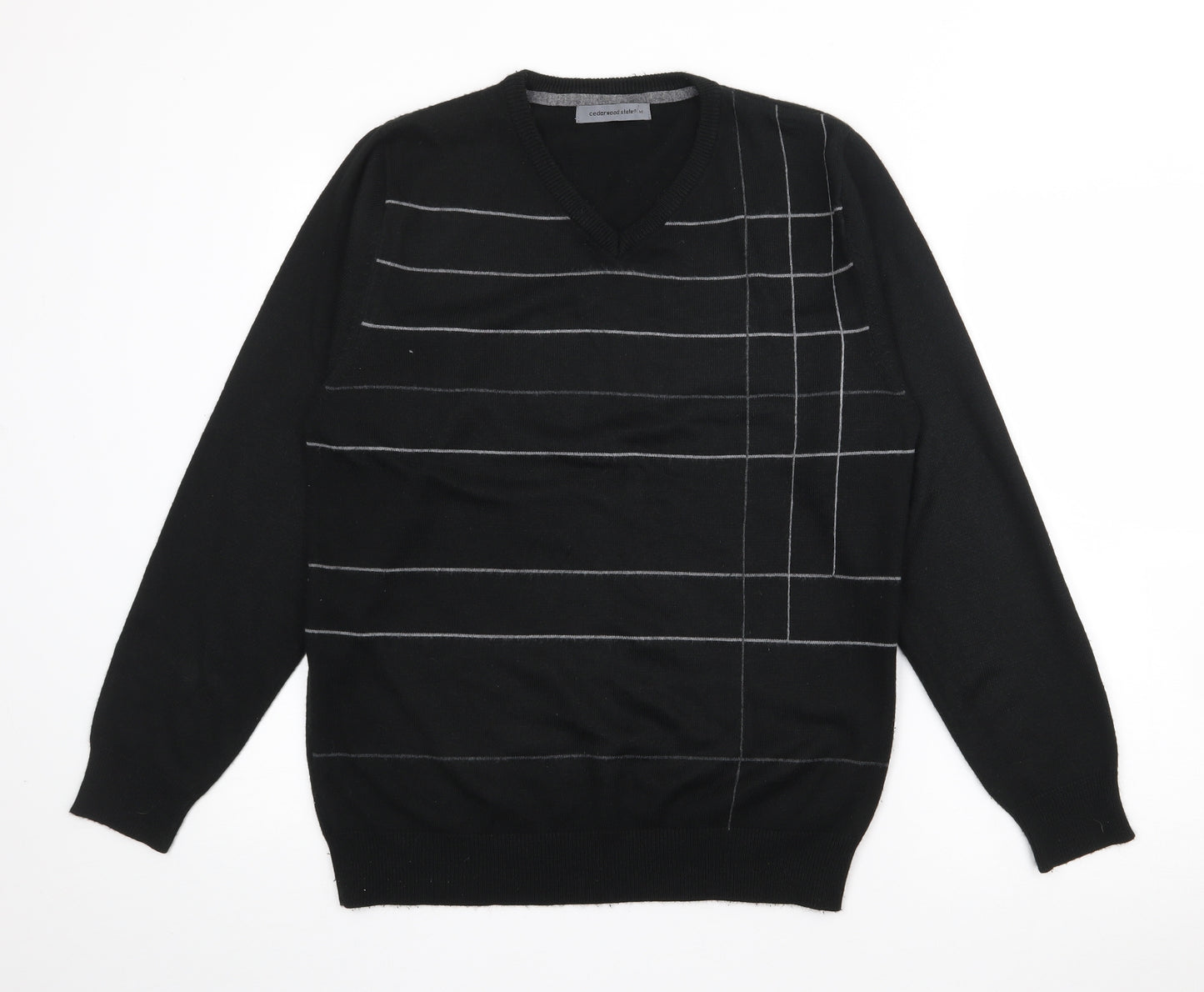 Cedar Wood State Mens Black V-Neck  Acrylic Pullover Jumper Size M