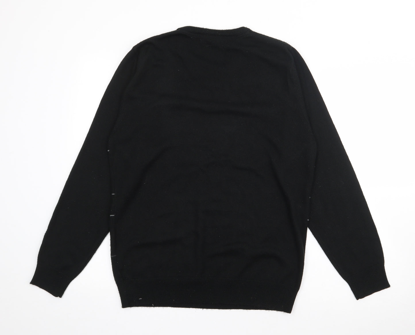 Cedar Wood State Mens Black V-Neck  Acrylic Pullover Jumper Size M