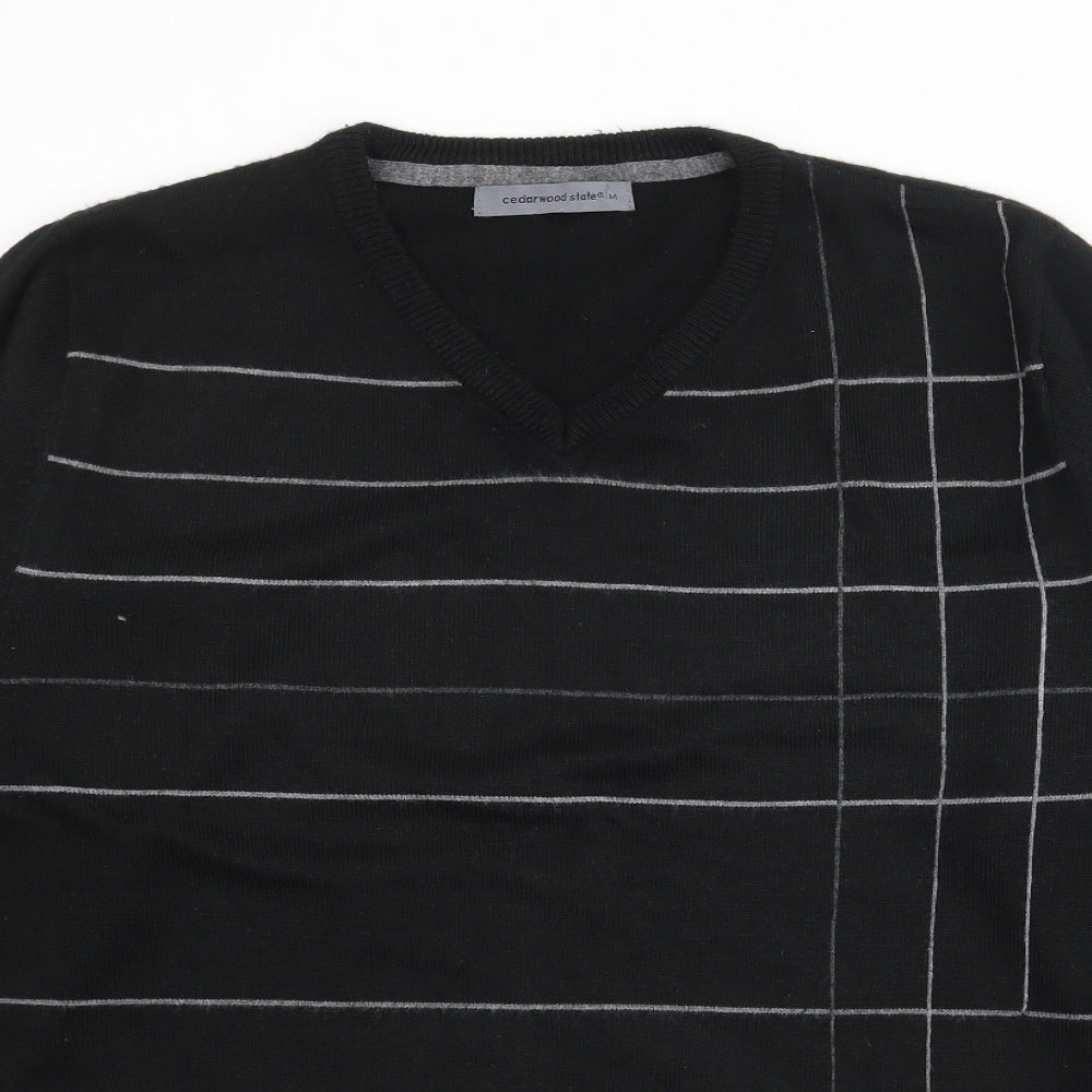 Cedar Wood State Mens Black V-Neck  Acrylic Pullover Jumper Size M