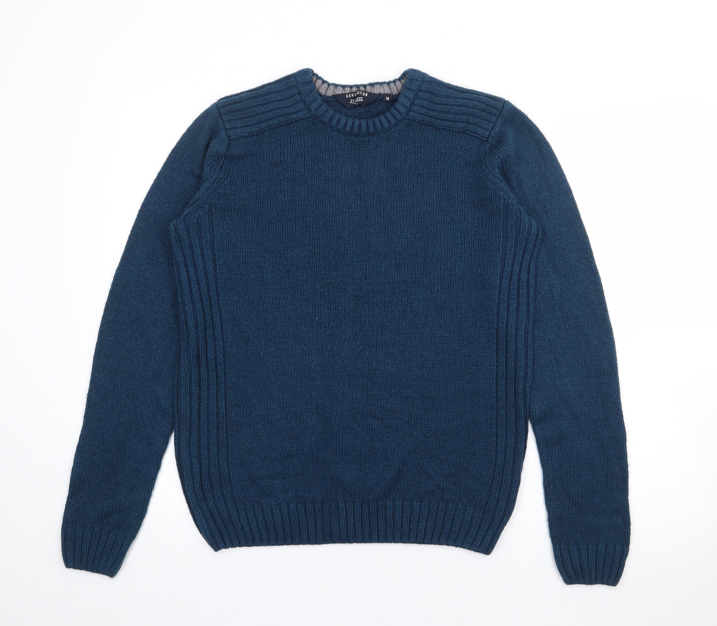 Kensington Mens Blue Crew Neck  Acrylic Pullover Jumper Size M