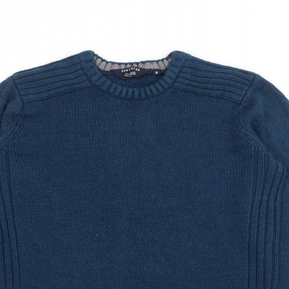 Kensington Mens Blue Crew Neck  Acrylic Pullover Jumper Size M