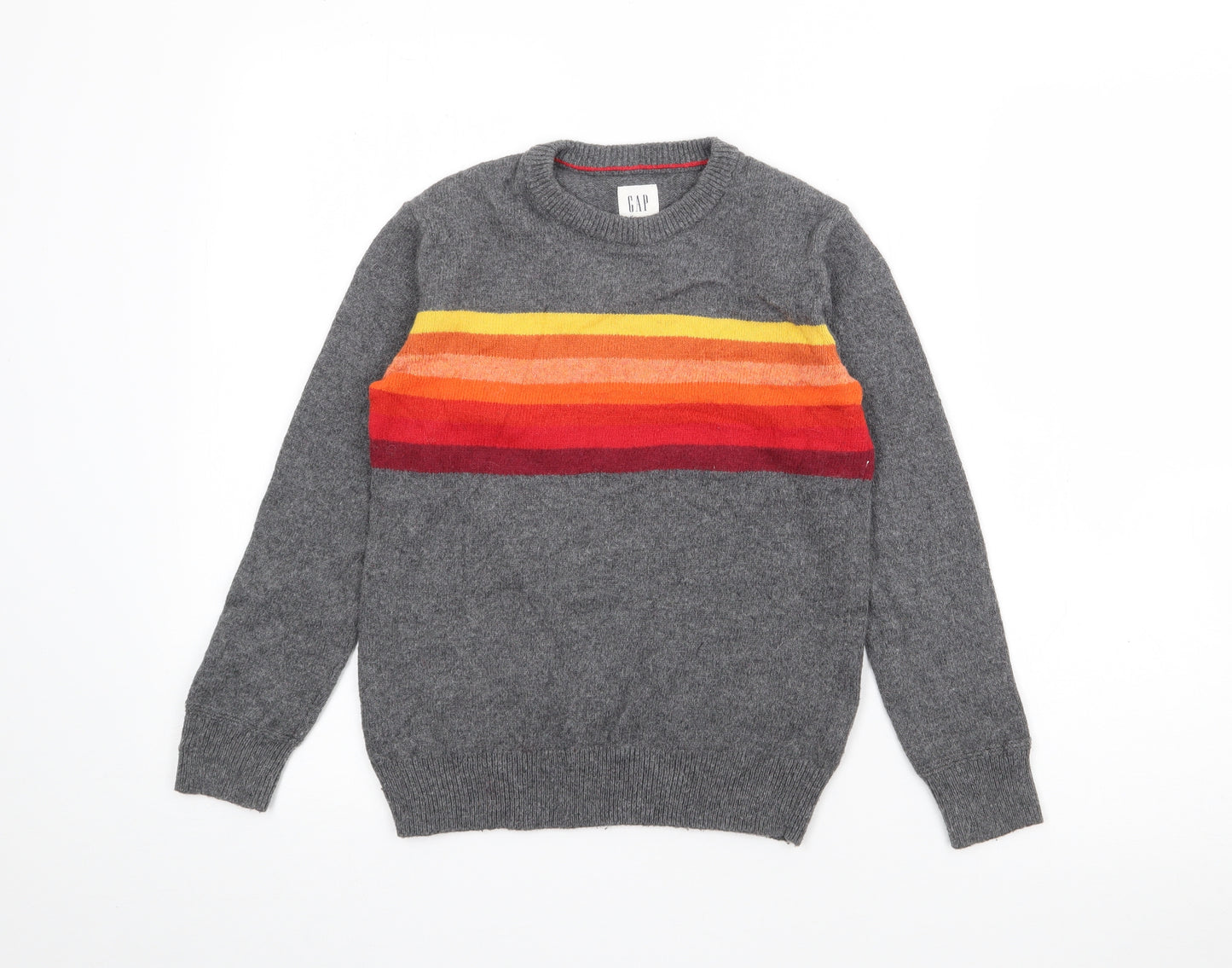 Gap Boys Grey Crew Neck Striped Cotton Pullover Jumper Size M