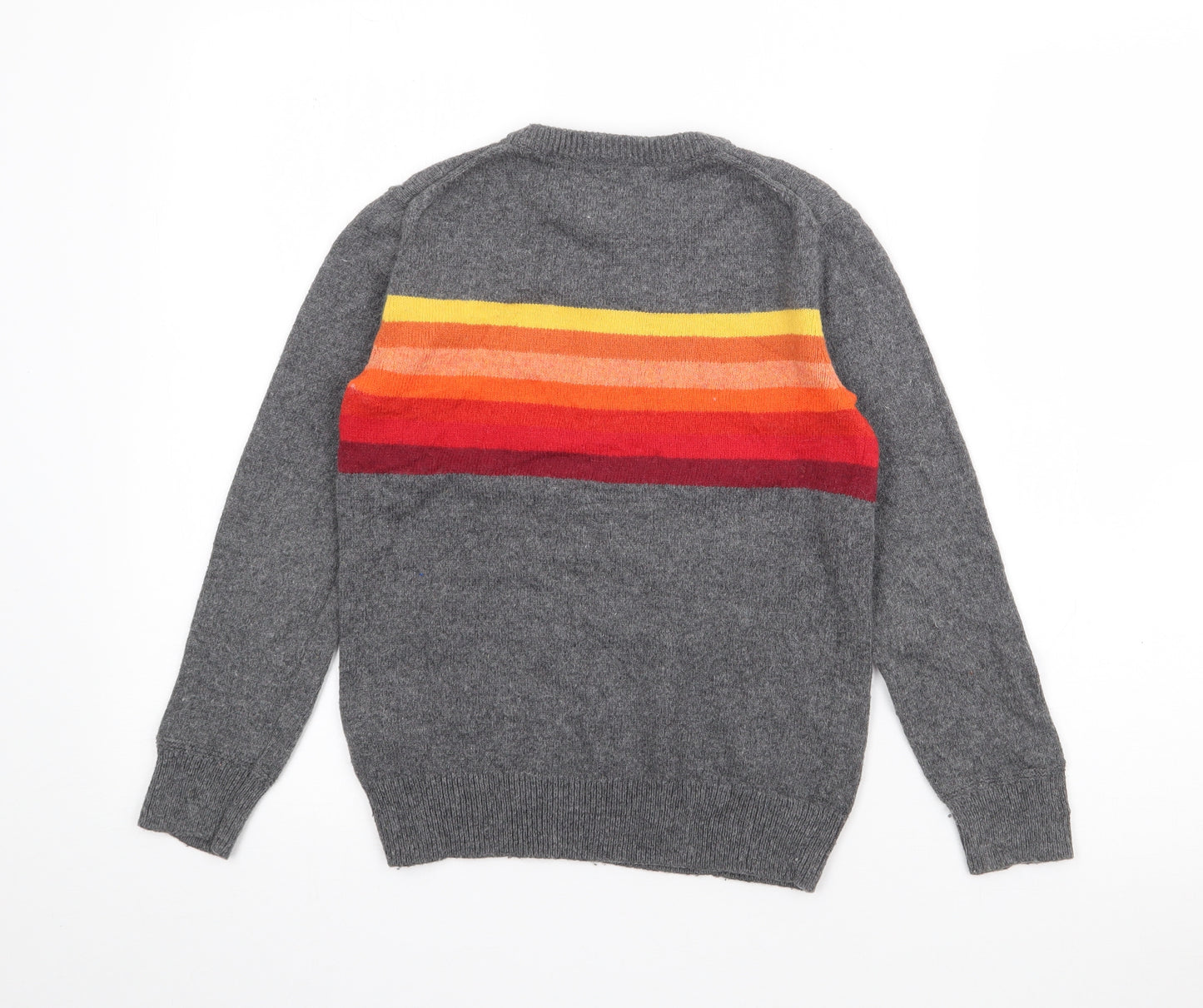 Gap Boys Grey Crew Neck Striped Cotton Pullover Jumper Size M