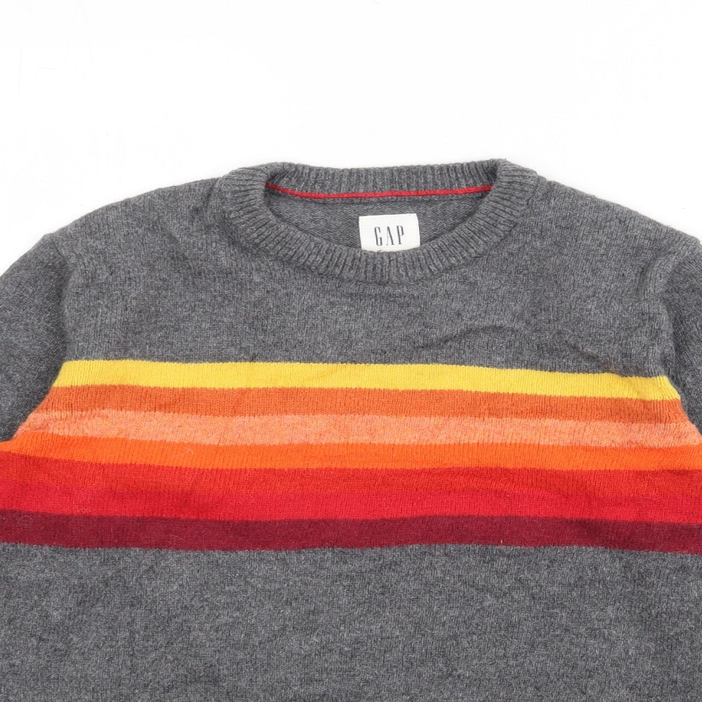 Gap Boys Grey Crew Neck Striped Cotton Pullover Jumper Size M