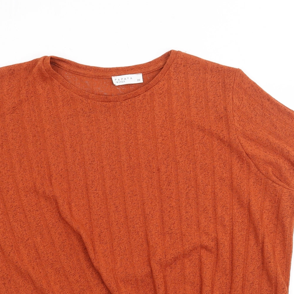 Papaya Womens Orange  Polyester Basic T-Shirt Size 20 Crew Neck