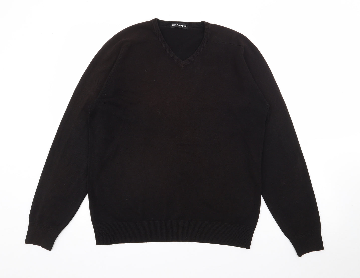 Autograph Mens Brown V-Neck  Acrylic Pullover Jumper Size M