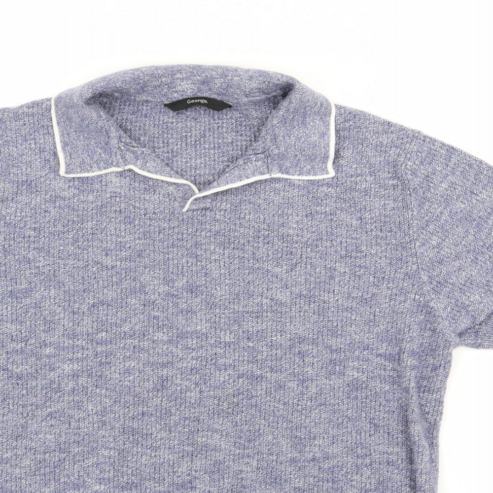 George Womens Blue  Cotton Basic Polo Size M Collared