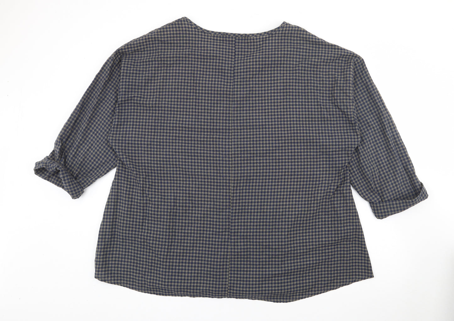 Zanzea Womens Blue V-Neck Plaid Cotton Pullover Jumper Size 4XL