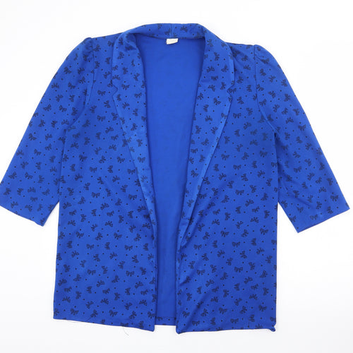Prqworn1 Womens Blue Geometric Polyester Jacket Blazer Size 14