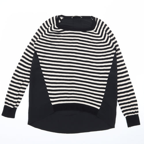 Oasis Womens Black Striped Viscose Basic Blouse Size S Square Neck