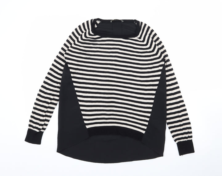 Oasis Womens Black Striped Viscose Basic Blouse Size S Square Neck