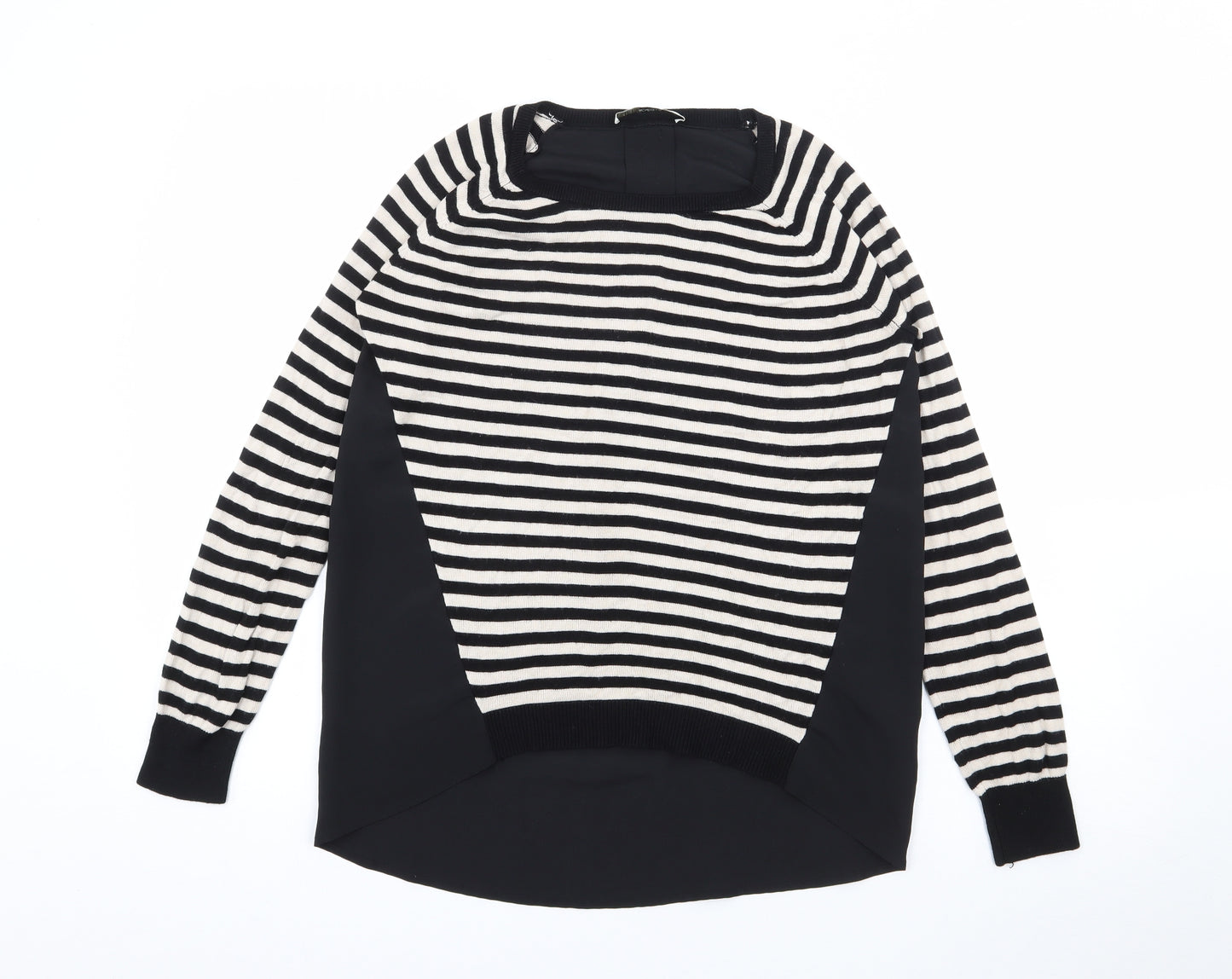 Oasis Womens Black Striped Viscose Basic Blouse Size S Square Neck