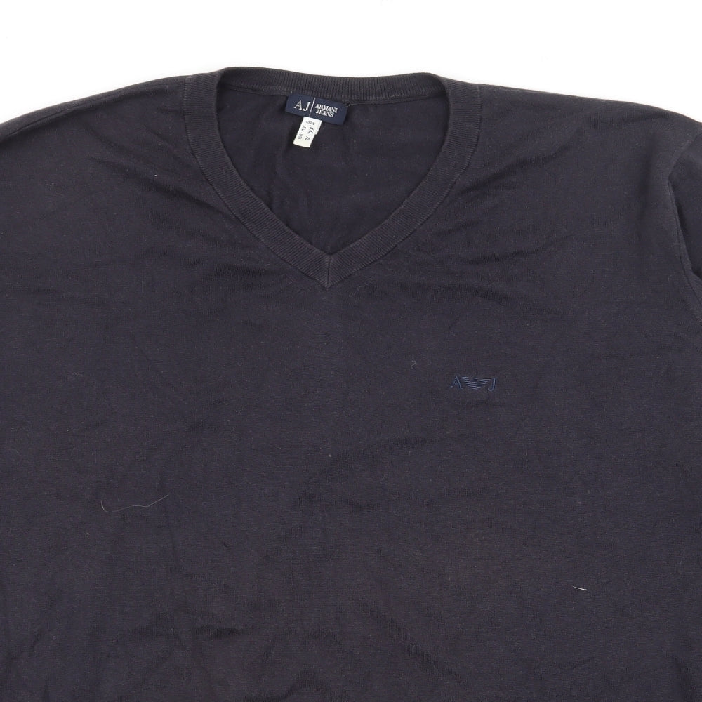 Armani Jeans Mens Grey V-Neck  Cotton Pullover Jumper Size 2XL