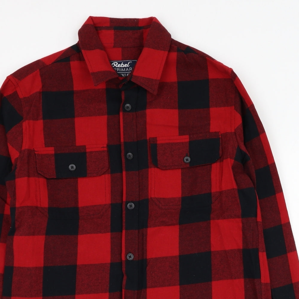 Primark Boys Red Check Cotton Basic Button-Up Size 12-13 Years Collared Button