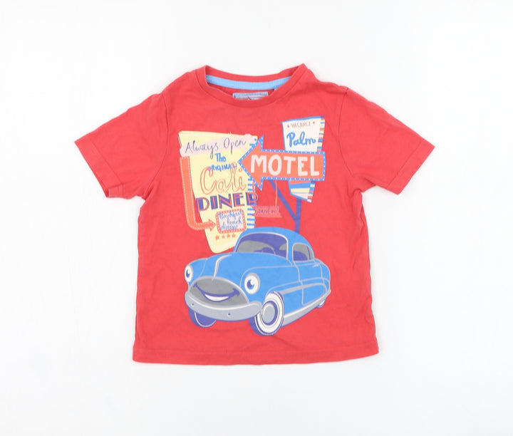 TU Boys Red  Cotton Basic T-Shirt Size 18-24 Months Round Neck Pullover - Drive Through