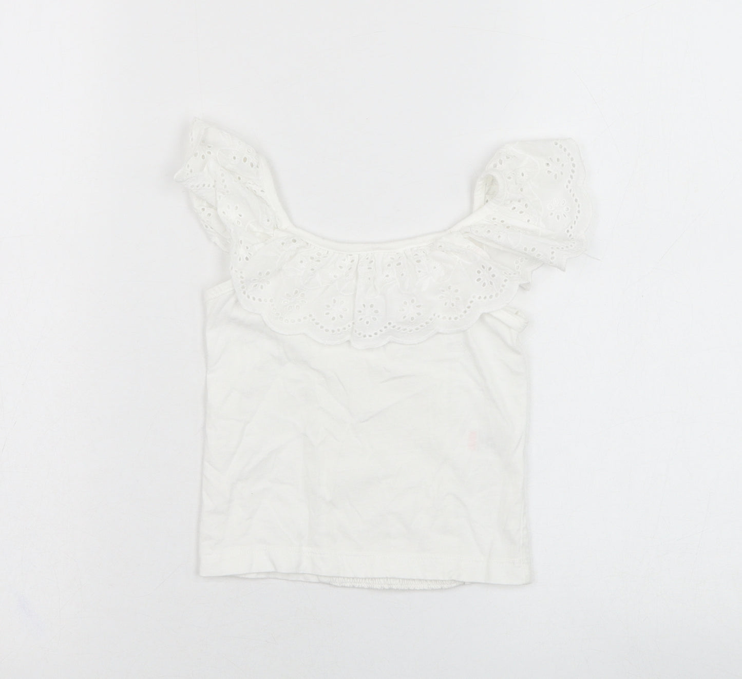 jeff&co Girls Ivory  Cotton Basic T-Shirt Size 3-4 Years Square Neck Pullover