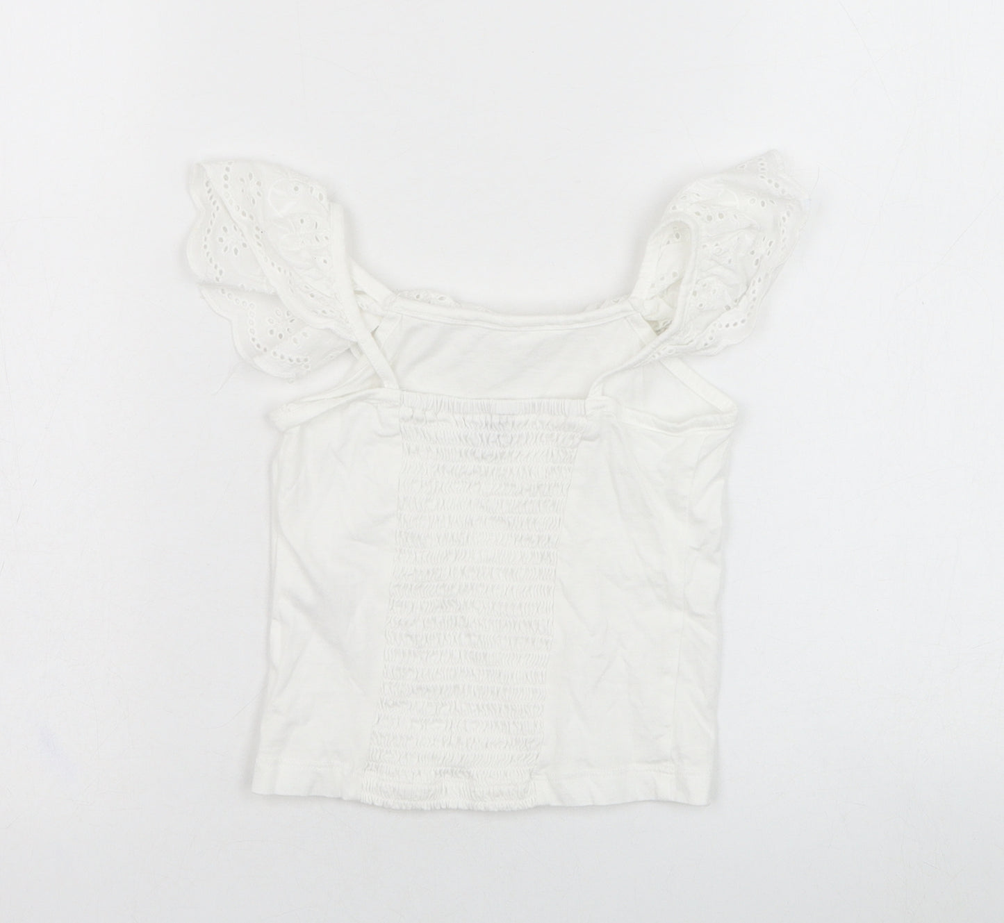 jeff&co Girls Ivory  Cotton Basic T-Shirt Size 3-4 Years Square Neck Pullover
