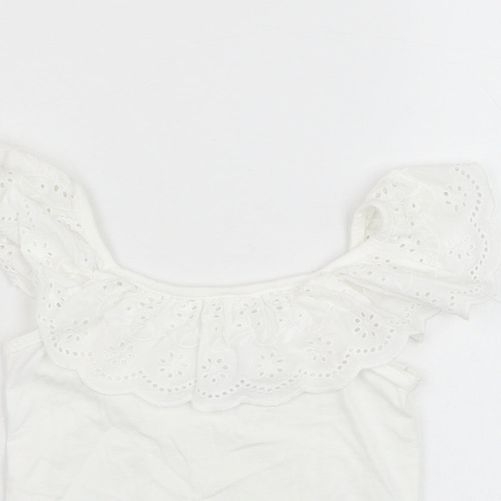 jeff&co Girls Ivory  Cotton Basic T-Shirt Size 3-4 Years Square Neck Pullover