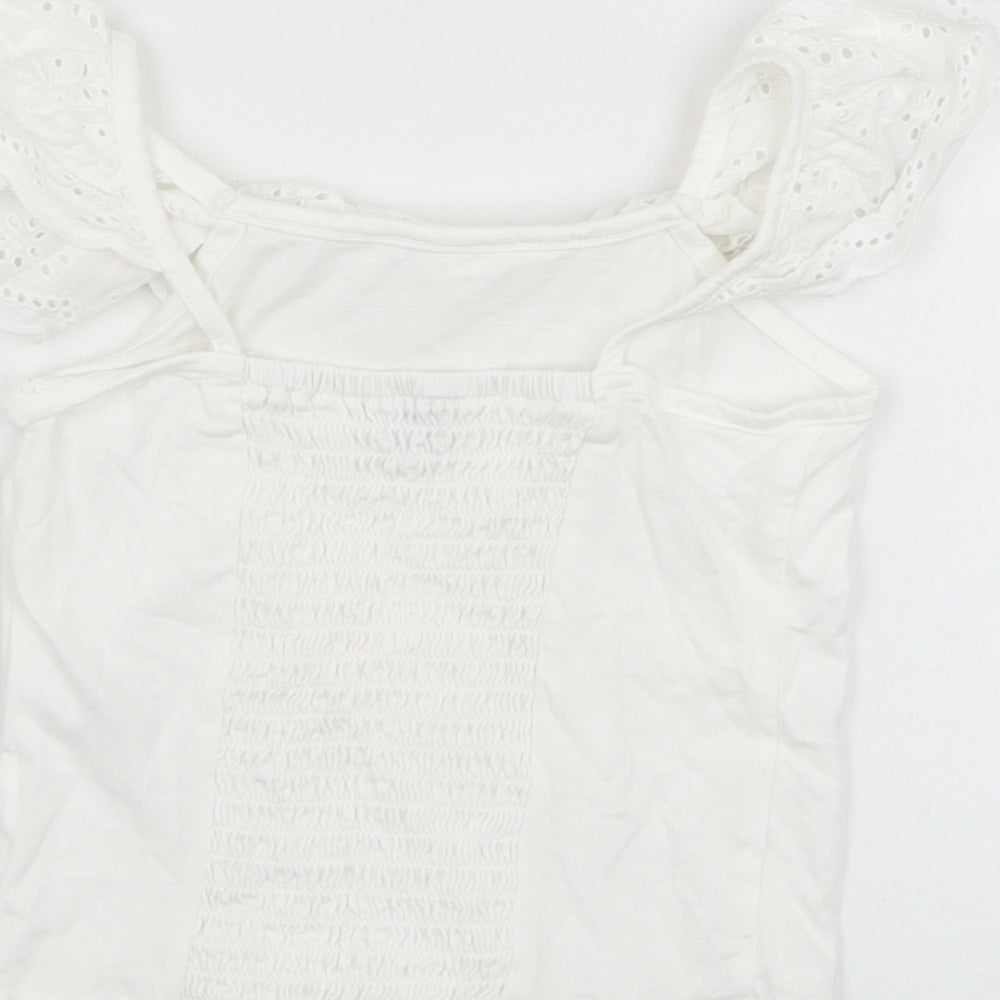 jeff&co Girls Ivory  Cotton Basic T-Shirt Size 3-4 Years Square Neck Pullover