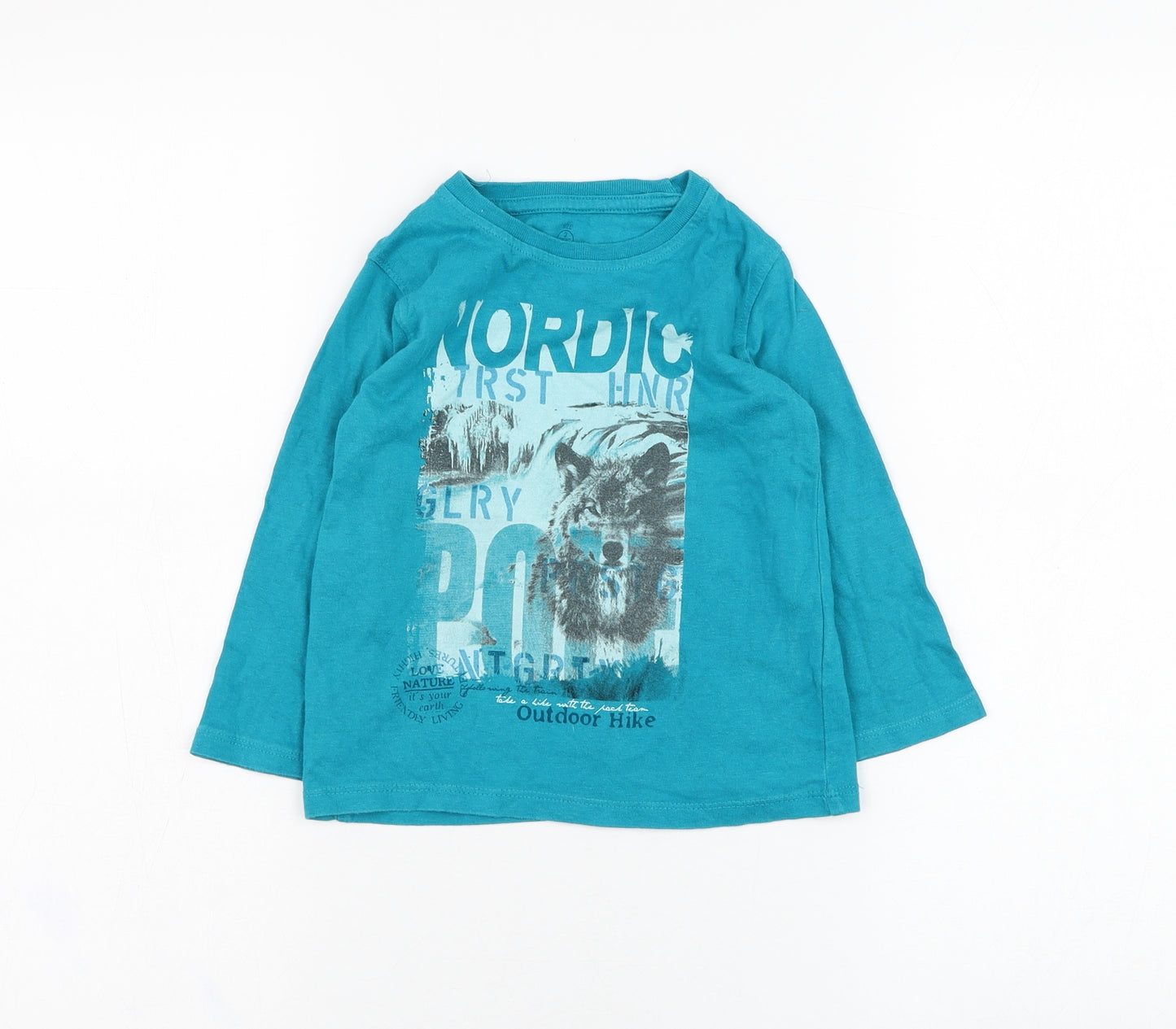 Losan Boys Blue  Polyester Basic T-Shirt Size 2 Years Round Neck Pullover - Wolf