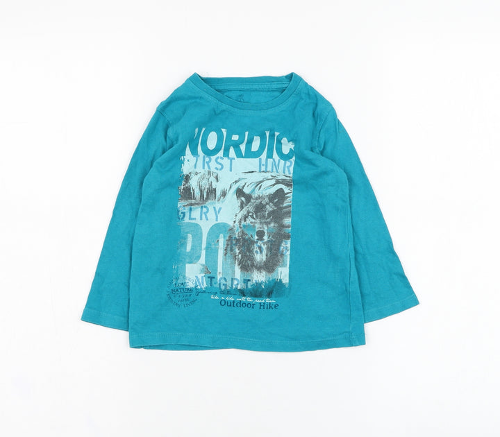 Losan Boys Blue  Polyester Basic T-Shirt Size 2 Years Round Neck Pullover - Wolf