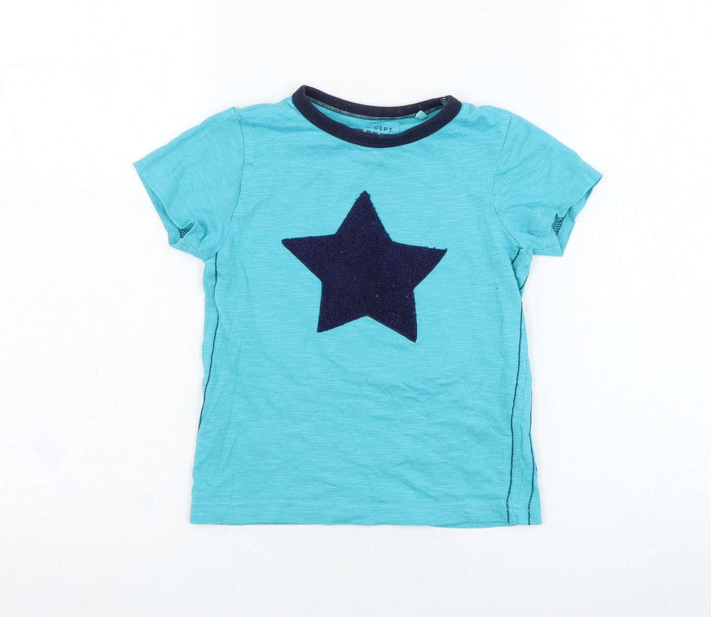 NEXT Boys Blue  Cotton Basic T-Shirt Size 2-3 Years Round Neck Pullover - Star