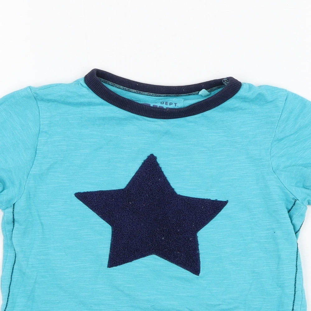 NEXT Boys Blue  Cotton Basic T-Shirt Size 2-3 Years Round Neck Pullover - Star