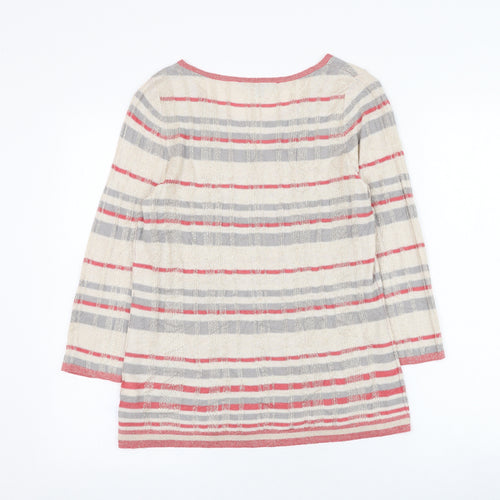 Bonmarché Womens Beige Round Neck Striped Viscose Pullover Jumper Size 12