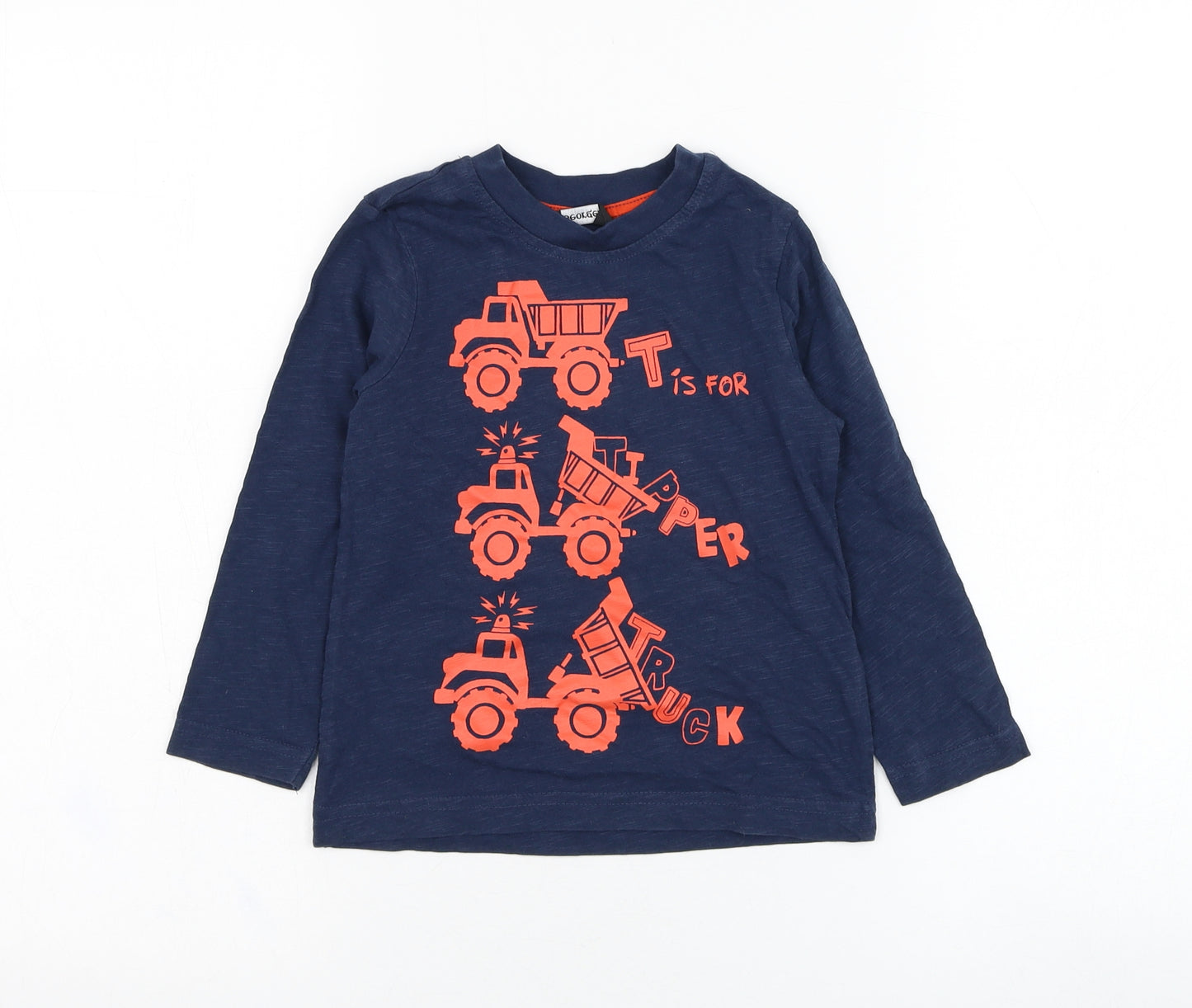 George Boys Blue  Cotton Basic T-Shirt Size 2-3 Years Round Neck Pullover - Truck