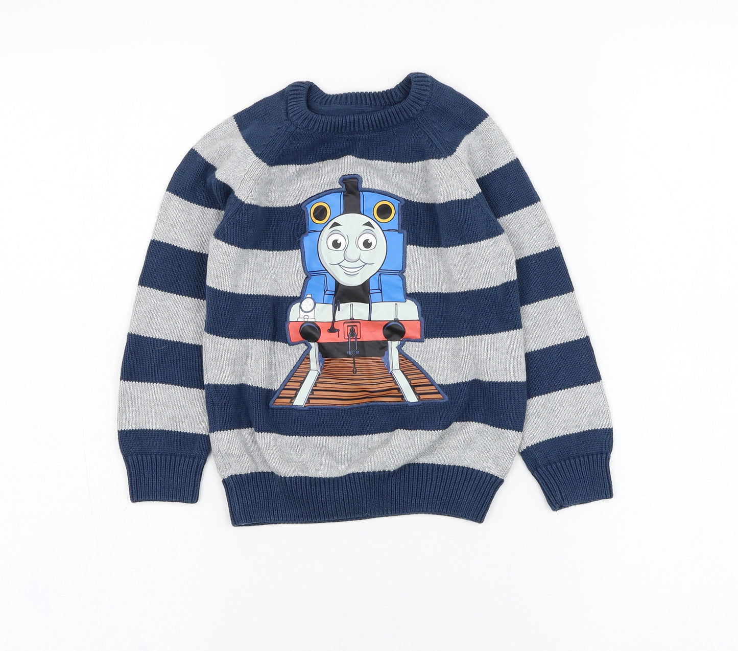Preworn Boys Blue Round Neck Striped Polyester Pullover Jumper Size 2-3 Years  Pullover - Thomas The Tank