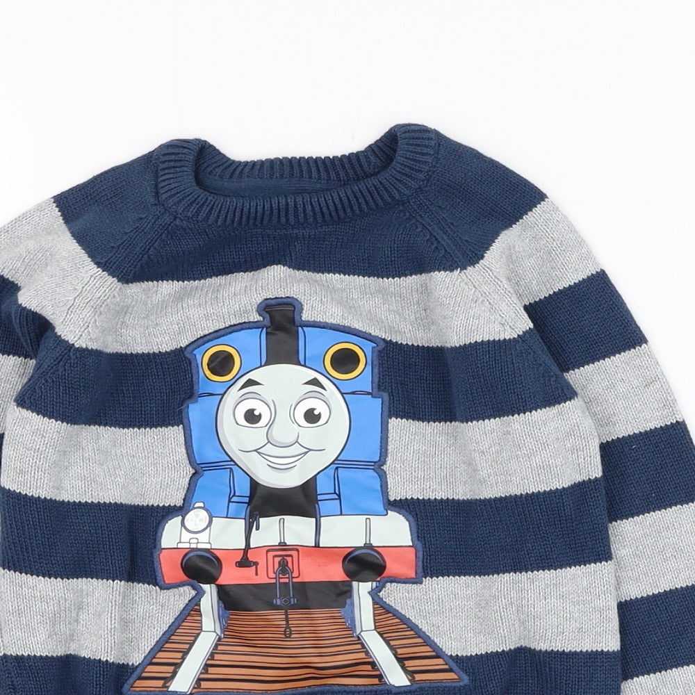 Preworn Boys Blue Round Neck Striped Polyester Pullover Jumper Size 2-3 Years  Pullover - Thomas The Tank
