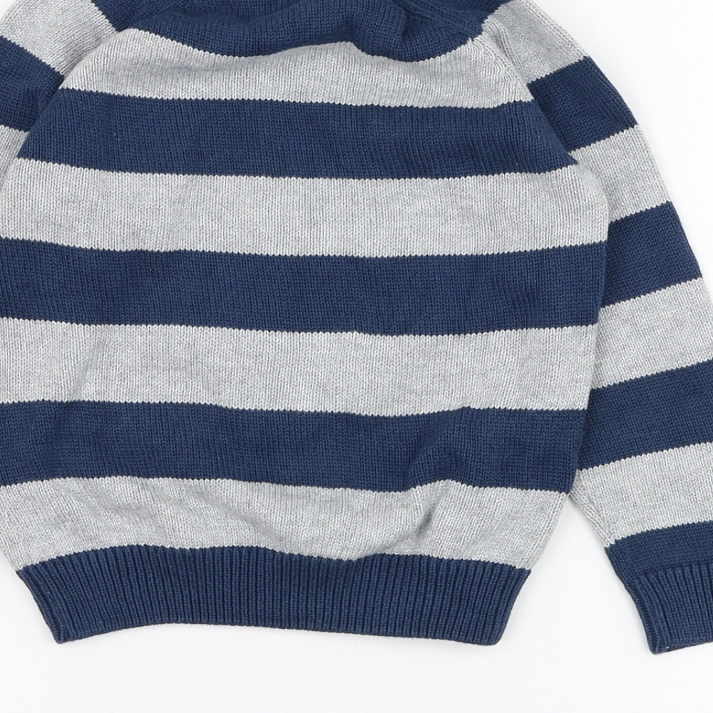 Preworn Boys Blue Round Neck Striped Polyester Pullover Jumper Size 2-3 Years  Pullover - Thomas The Tank