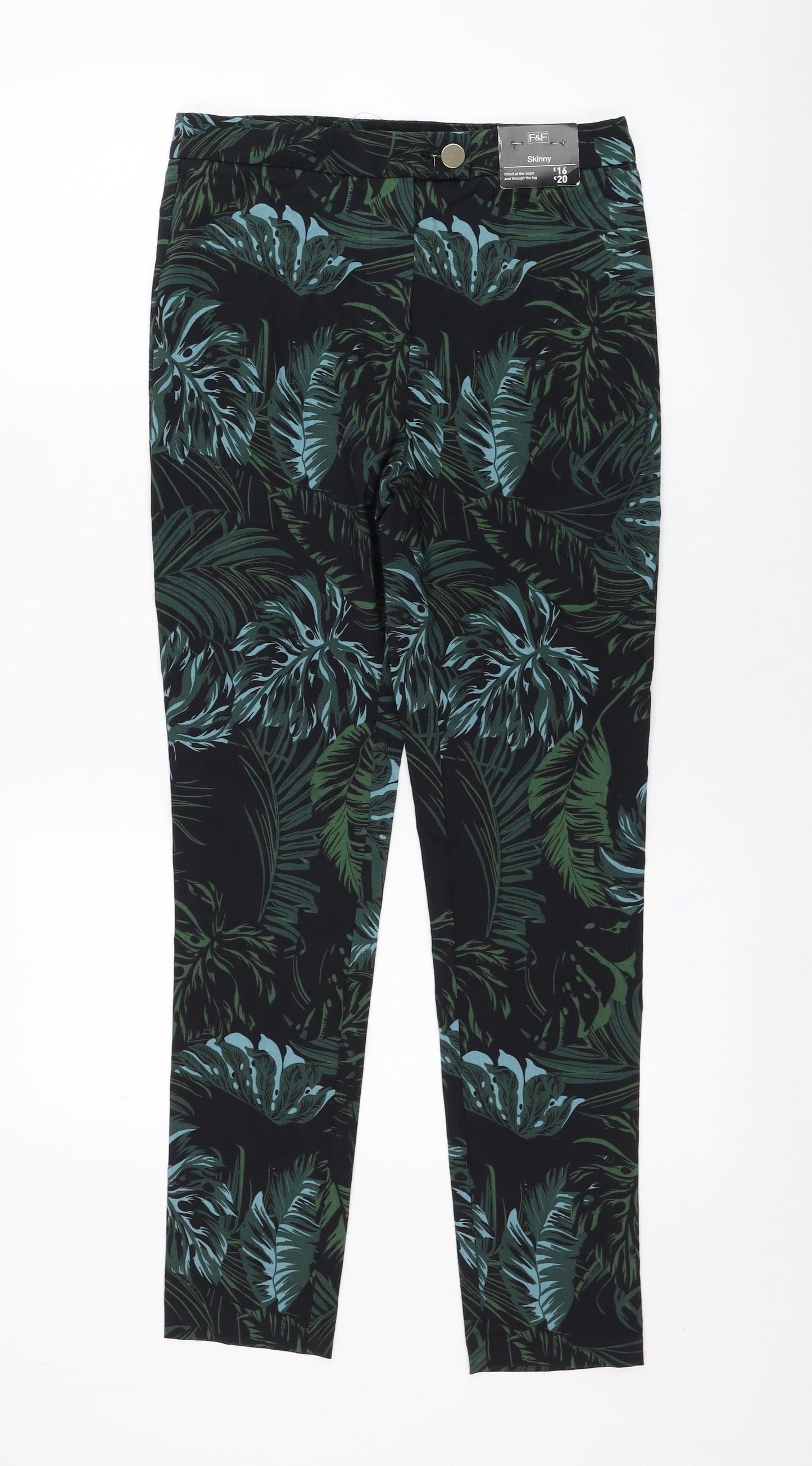 F&F Womens Black Floral Viscose Carrot Trousers Size 6 L28 in Regular Zip