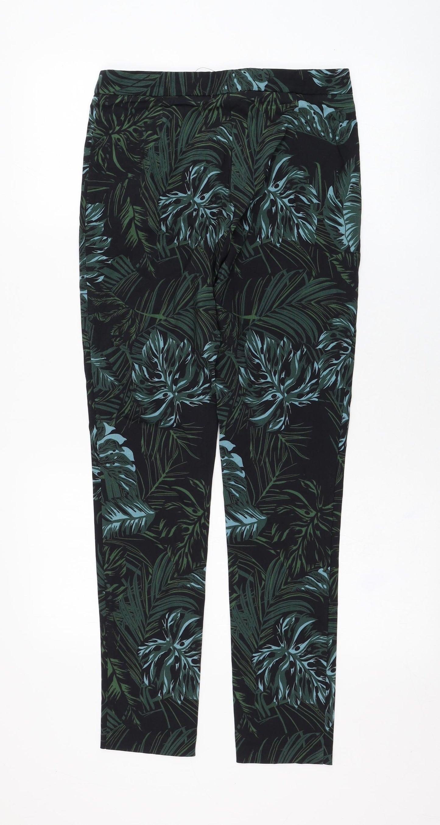 F&F Womens Black Floral Viscose Carrot Trousers Size 6 L28 in Regular Zip