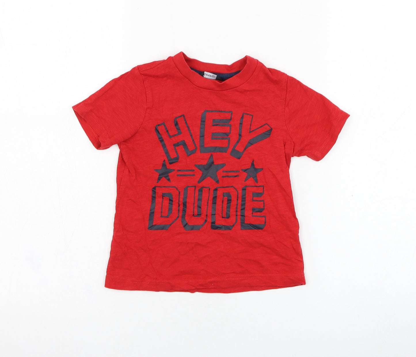 George Girls Red  Cotton Basic T-Shirt Size 2-3 Years Round Neck Pullover - Hey Dude