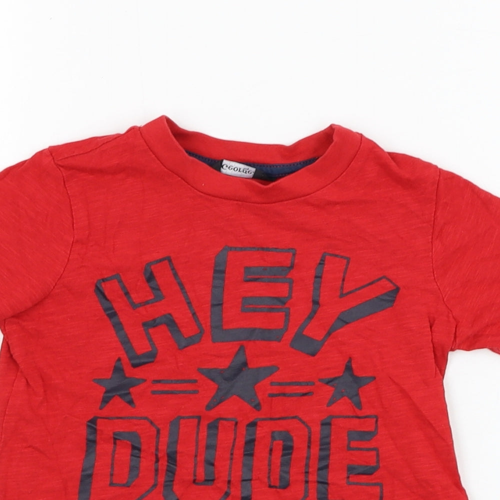George Girls Red  Cotton Basic T-Shirt Size 2-3 Years Round Neck Pullover - Hey Dude