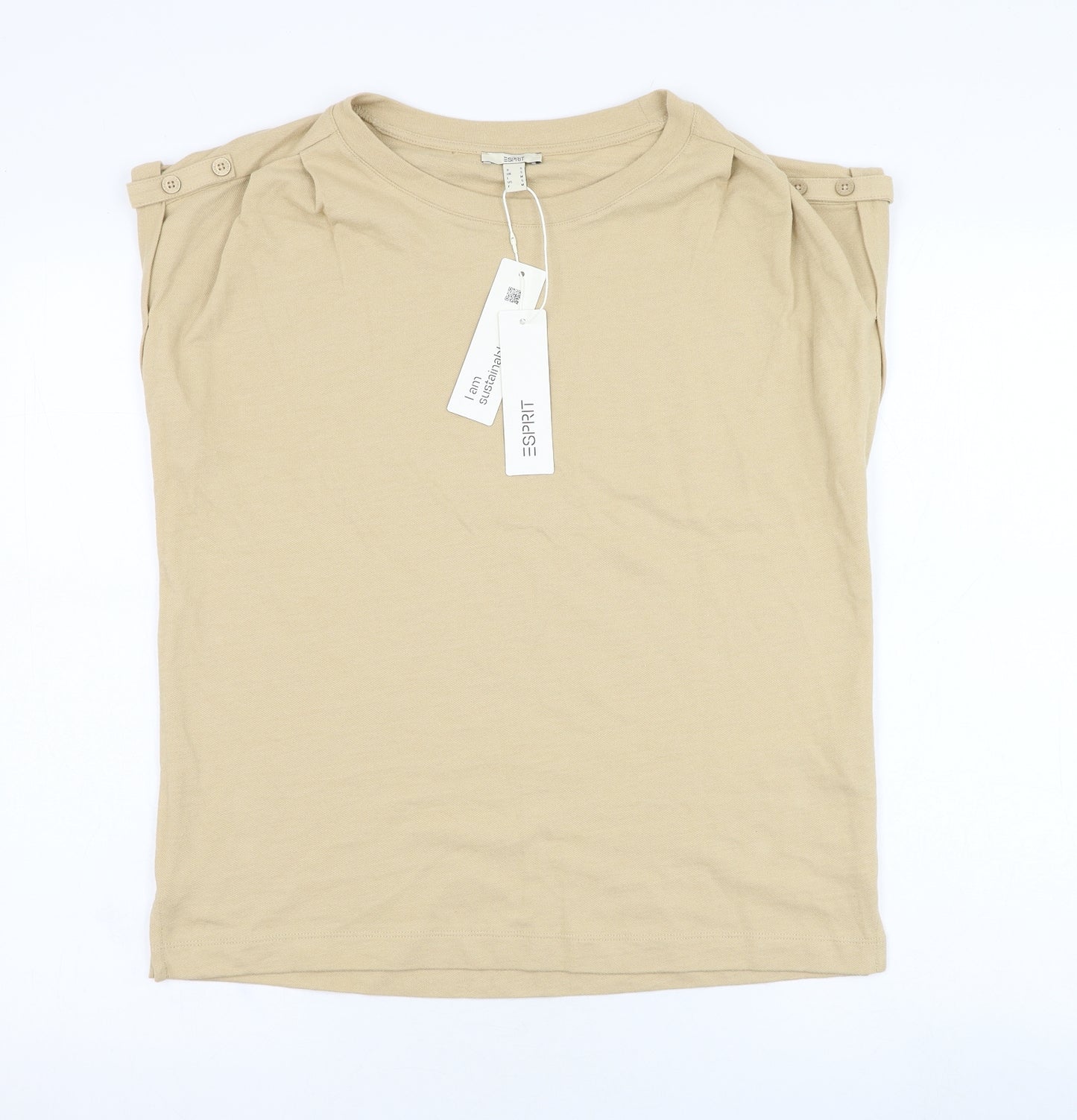 Esprit Womens Brown  Cotton Basic T-Shirt Size S Round Neck