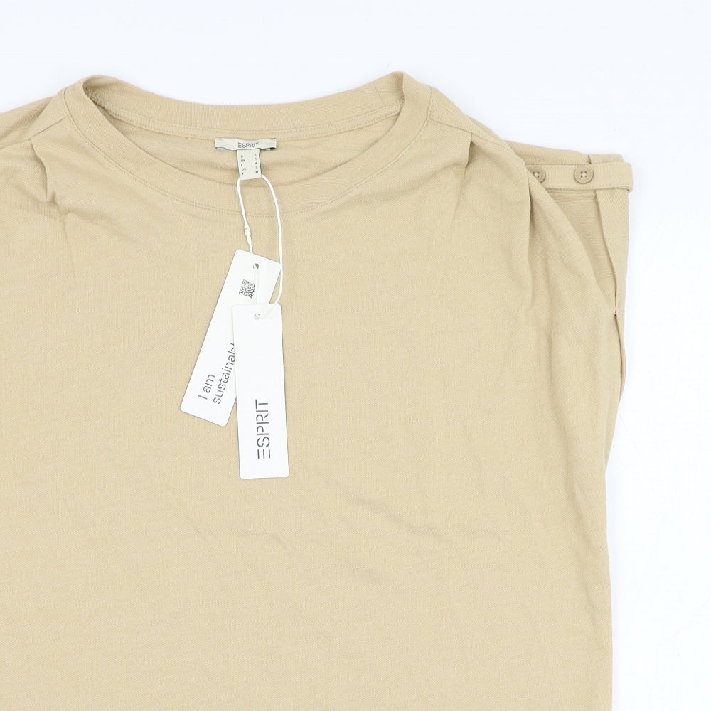 Esprit Womens Brown  Cotton Basic T-Shirt Size S Round Neck