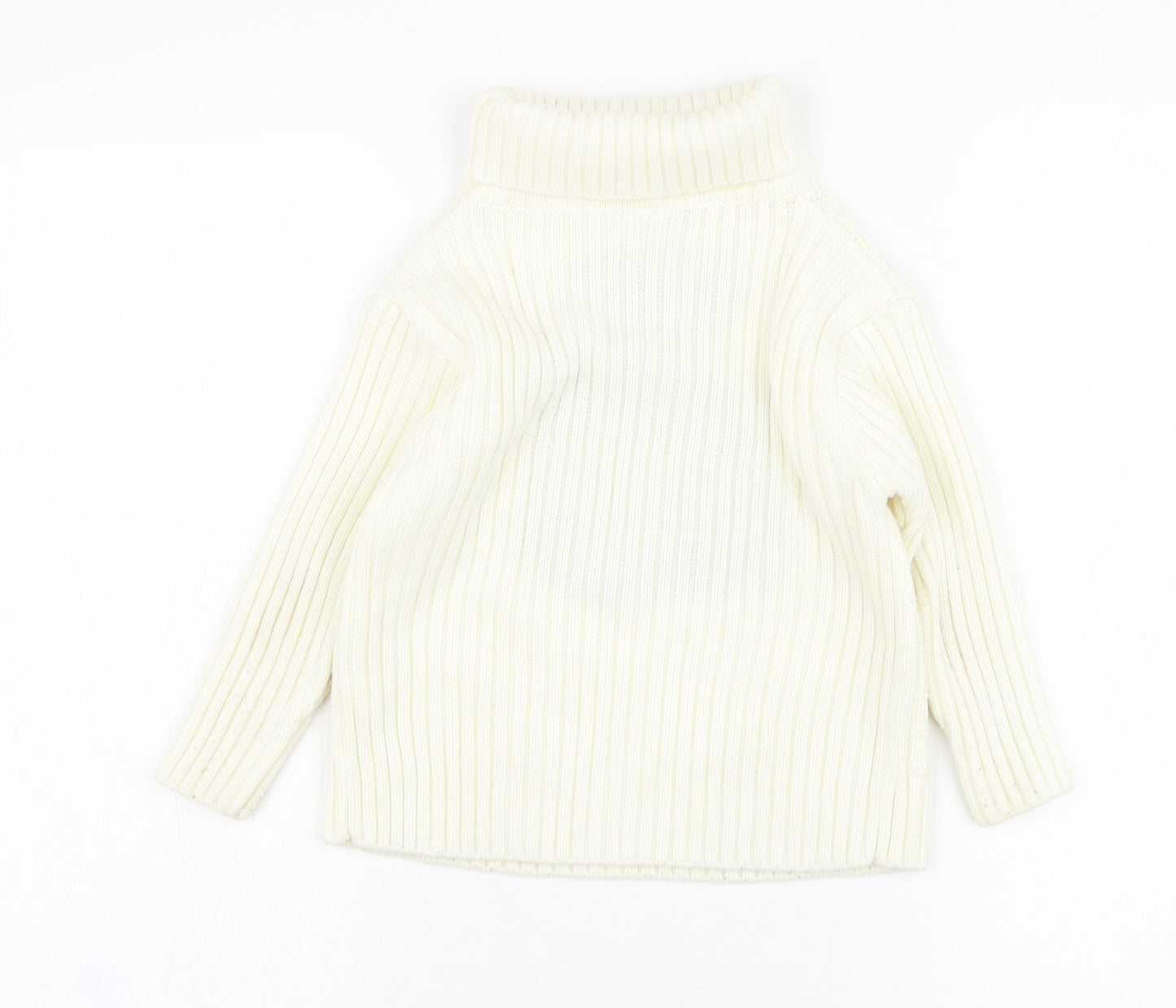 Preworn Girls White Roll Neck  Cotton Pullover Jumper Size 4-5 Years  Pullover - Teddy bear