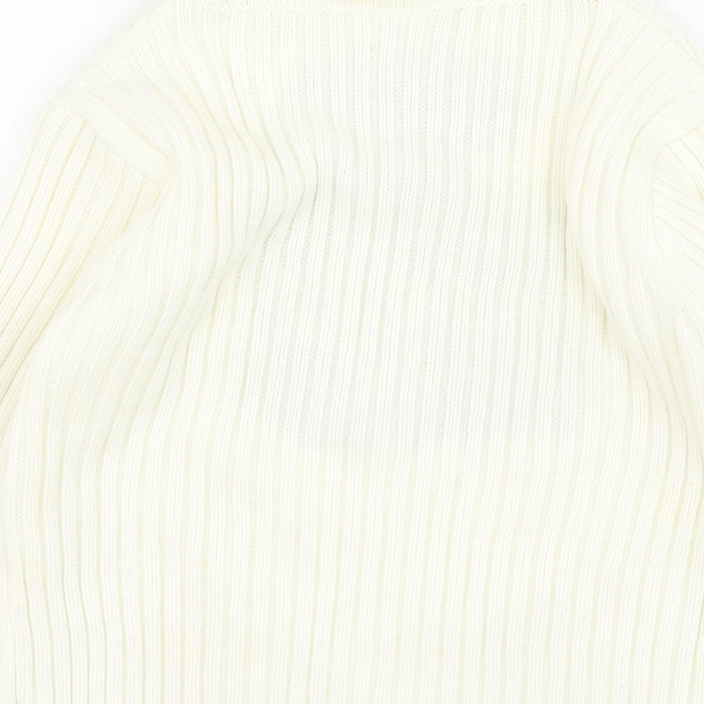 Preworn Girls White Roll Neck  Cotton Pullover Jumper Size 4-5 Years  Pullover - Teddy bear