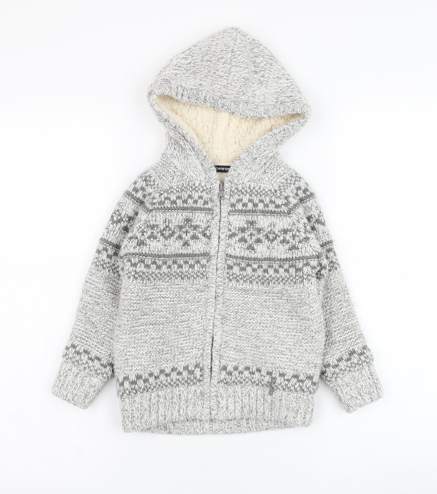 George Boys Grey  Acrylic Full Zip Hoodie Size 2-3 Years  Zip