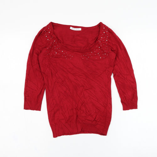 Marks and Spencer Womens Red Scoop Neck  Viscose Pullover Jumper Size 6