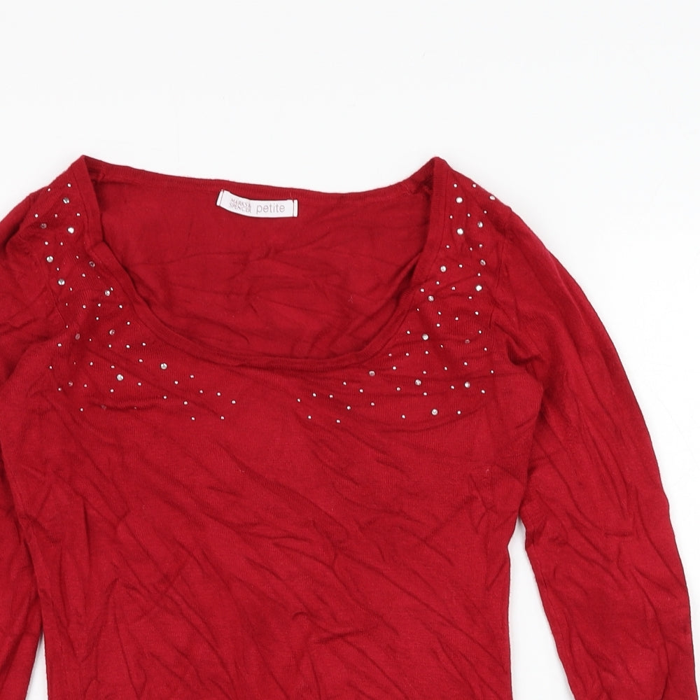 Marks and Spencer Womens Red Scoop Neck  Viscose Pullover Jumper Size 6