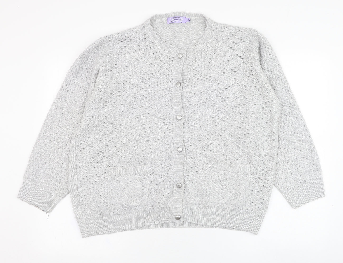 EWM Womens Grey Round Neck  Acrylic Cardigan Jumper Size 22