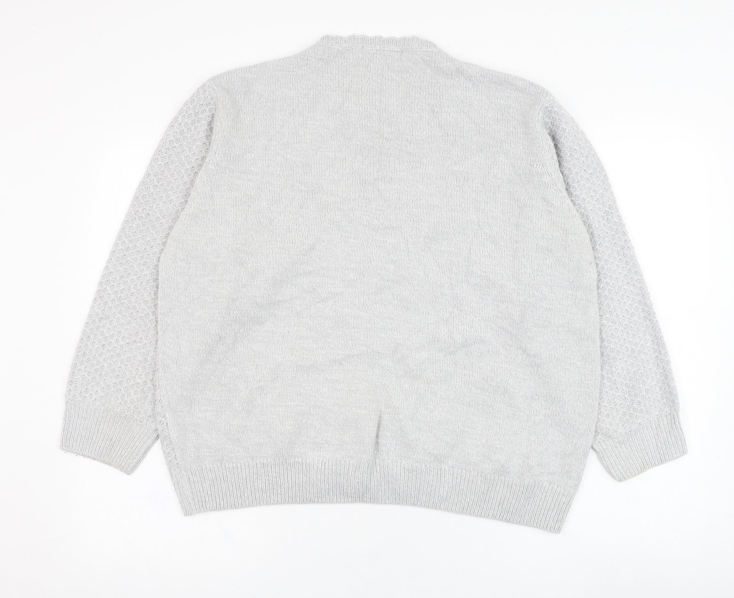 EWM Womens Grey Round Neck  Acrylic Cardigan Jumper Size 22